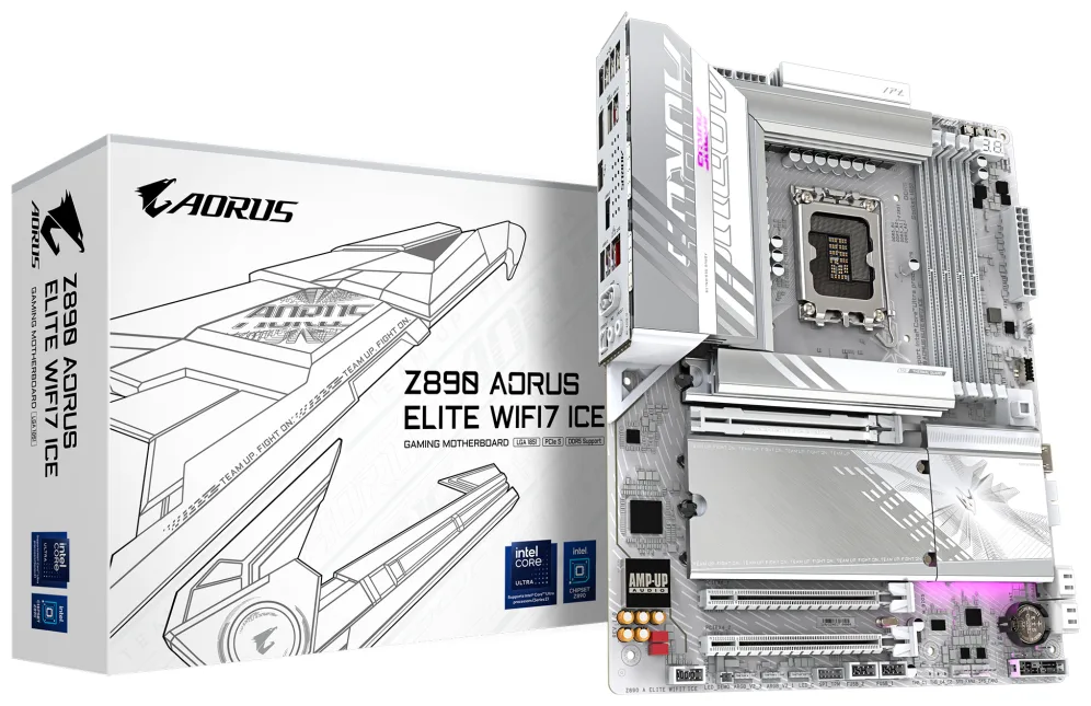 GIGABYTE Placa base Z890 AORUS ELITE WIFI7 ICE - Compatible con CPUs Intel Core Ultra (Serie 2), VRM de 16+1+2 fases, hasta 8800MHz DDR5 (OC), 1xPCIe 5.0 + 3xPCIe 4.0, Wi-Fi 7, LAN 2.5GbE, Thunderbolt 4