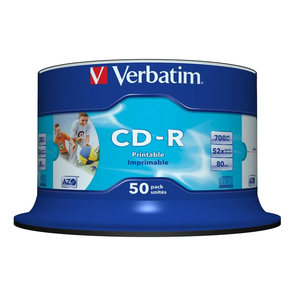 Verbatim cd - r 700mb 52x tarrina 50 unidades imprimible inkjet super azo