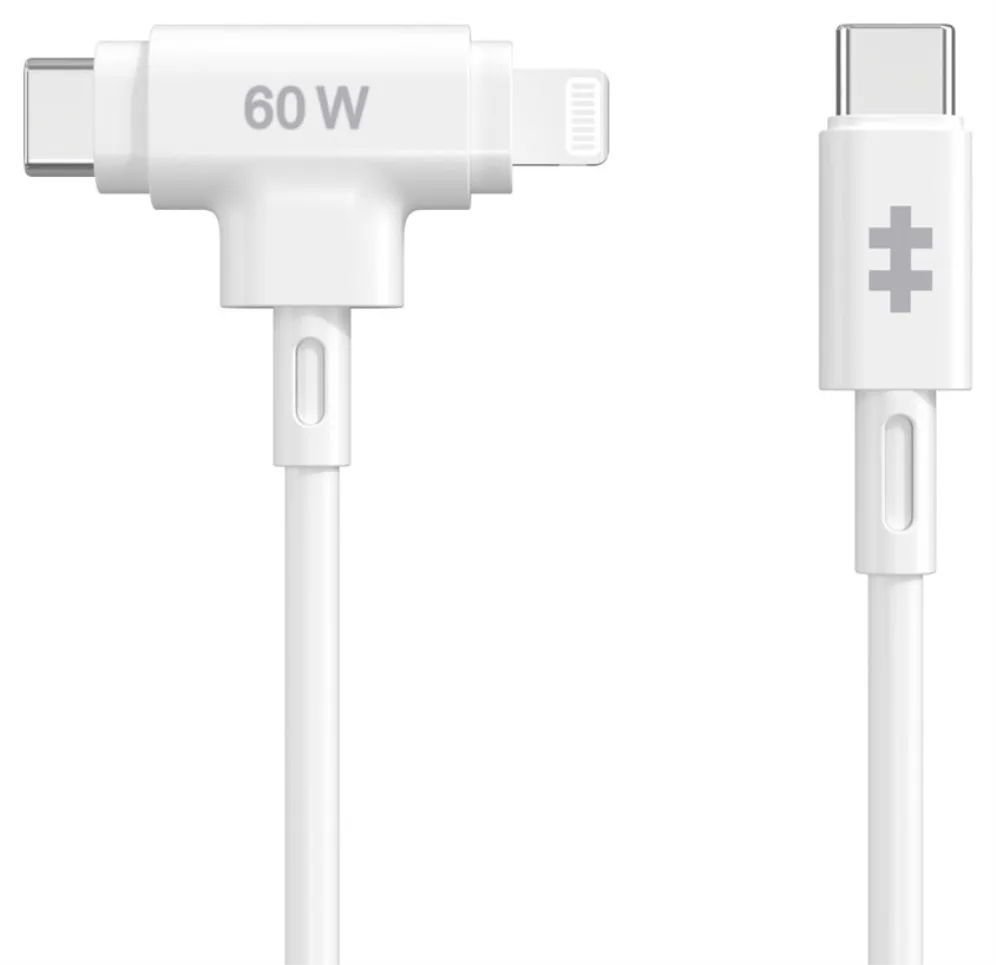 Cable usb tipo c a usb tipo c - lightning hyper 1.5m - macho - macho - blanco