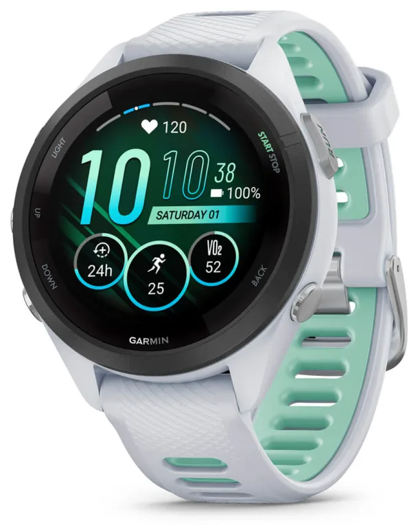Garmin Forerunner 265S 2,79 cm (1.1") AMOLED 42 mm Digital 360 x 360 Pixeles Pantalla táctil Negro, Blanco Wifi GPS (satélite)
