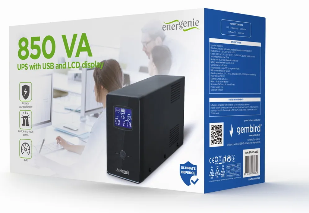 Gembird EG-UPS-032 sistema de alimentación ininterrumpida (UPS) 0,85 kVA 510 W 3 salidas AC