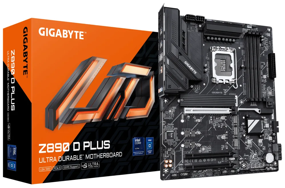 GIGABYTE Z890 D PLUS Placa Base – Compatible con procesadores Intel Core Ultra (Serie 2), VRM de 12+1+2 fases, hasta 9466 MHz DDR5 (OC), 1x PCIe 5.0 M.2 + 3x PCIe 4.0 M.2, LAN 2.5 GbE, USB 3.2 Gen 2