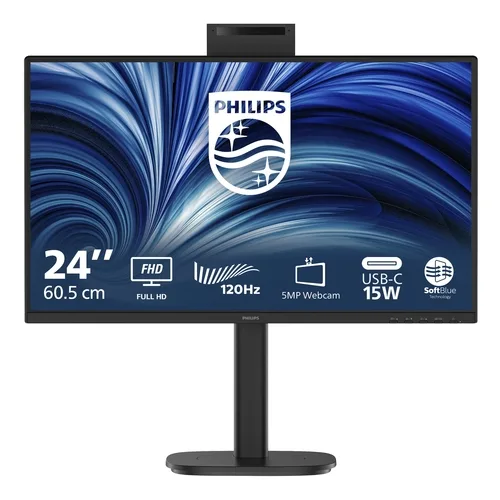 Monitor Profesional Philips 24B2N3200JH 23.8"/ Full HD/ Webcam/ Multimedia/ Regulable en altura/ Negro