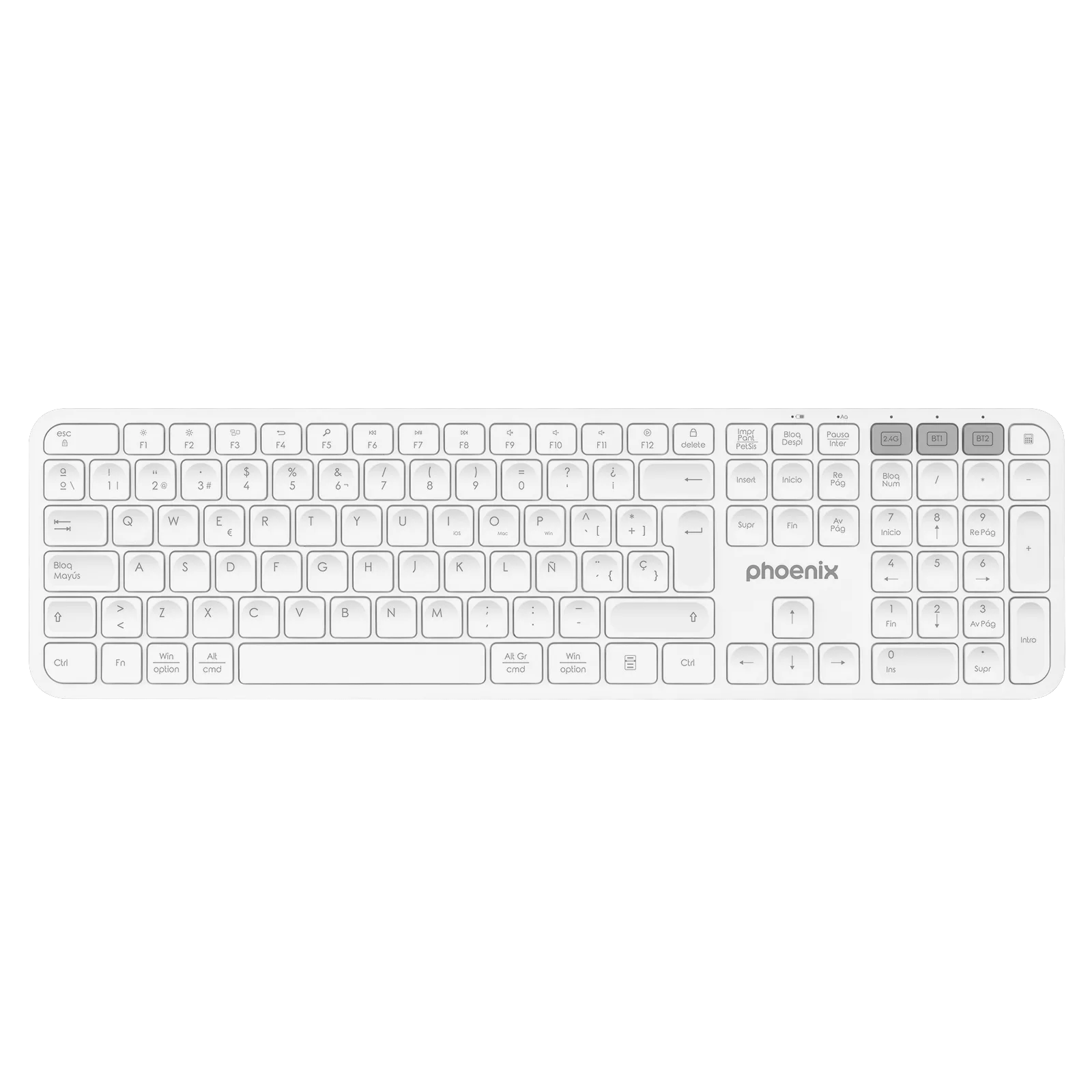 Teclado inalámbrico multidispositivo phoenix k300 blueooth dual y 2.4ghz blanco