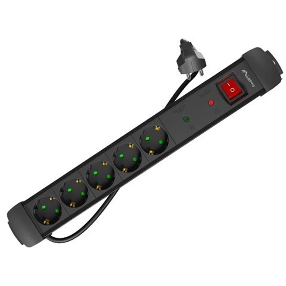 Regleta lanberg sp1 5 tomas schuko proteccion hasta 2500w negra 5m