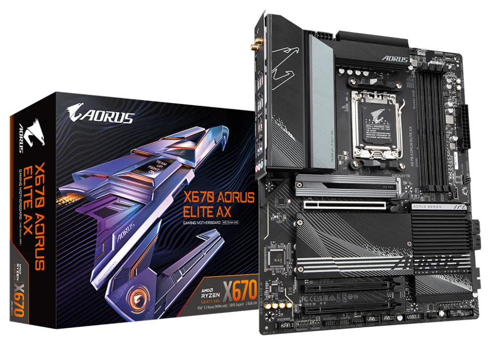 GIGABYTE X670 AORUS ELITE AX Placa base - Compatible con AMD Ryzen 9000 Series CPUs, 16+2+2 Phases Digital VRM, up to 8000MHz DDR5 (OC), 1xPCIe 5.0 + 3xPCIe 4.0 M.2, Wi-Fi 6E, 2.5GbE LAN, USB 3.2 Gen 2x2