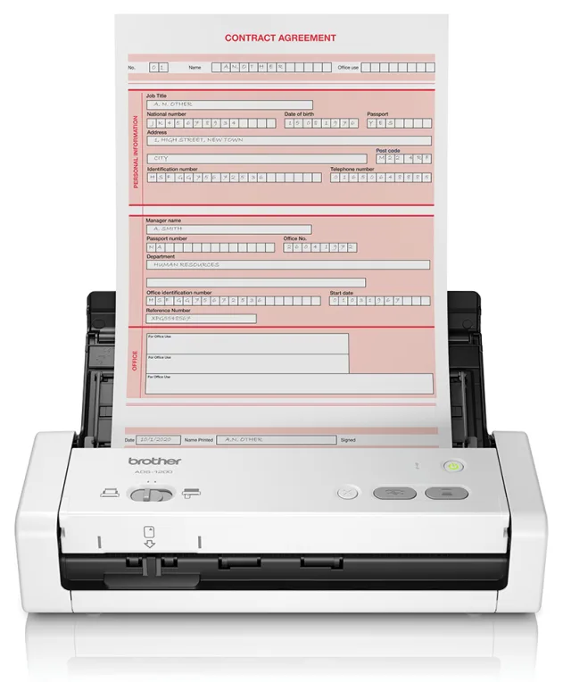 Brother ADS-1200 escaner Escáner con alimentador automático de documentos (ADF) 600 x 600 DPI A4 Negro, Blanco