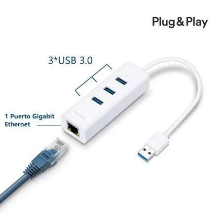 Adaptador usb a ethernet gigabit + hub de 3 puertos usb 3.0 tp link