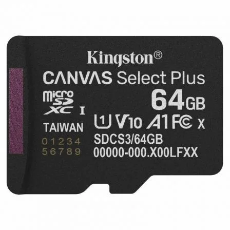 Tarjeta memoria micro secure digital sdxc 64gb kingston canvas select plus clase 10 uhs - 1