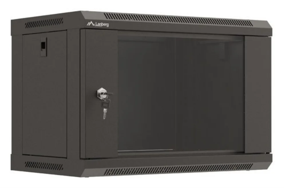 Armario lanberg mural rack 19 pulgadas 6u - 540x350 flat pack negro puerta cristal