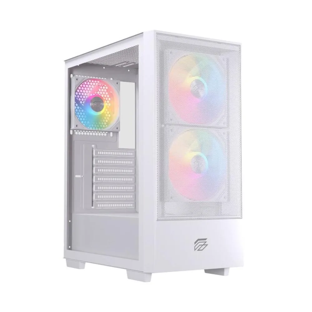 Caja ordenador gaming einarex p100 atx rgb cristal templado blanca