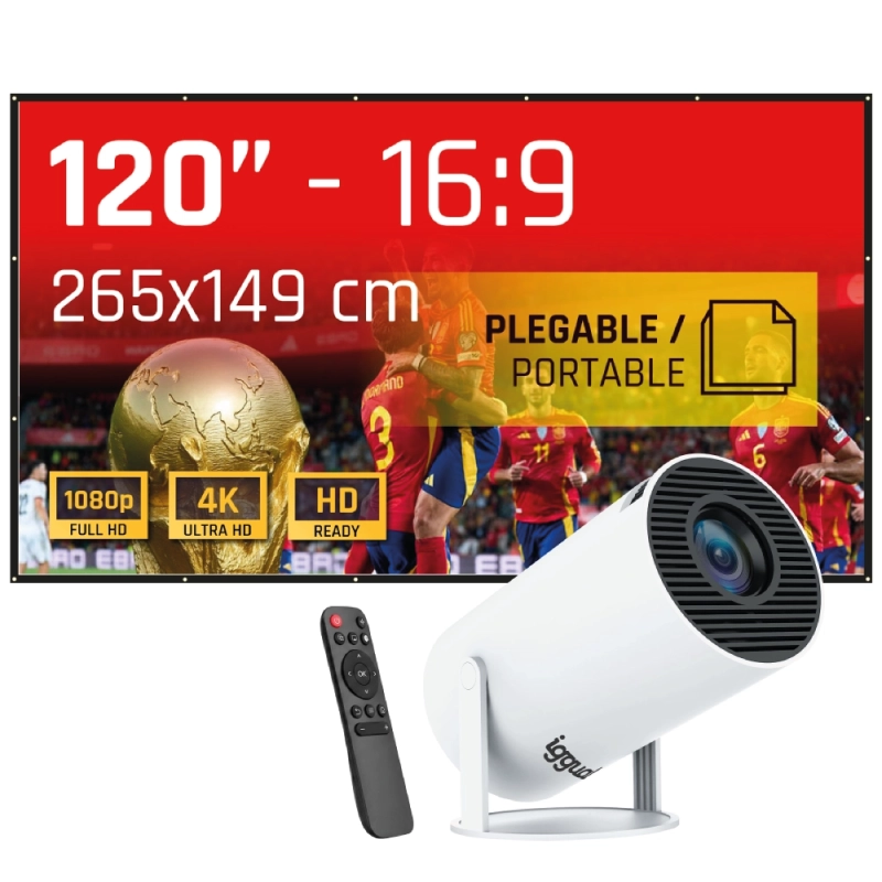 iggual Pack mini proyector + lona de proyección120" plegable