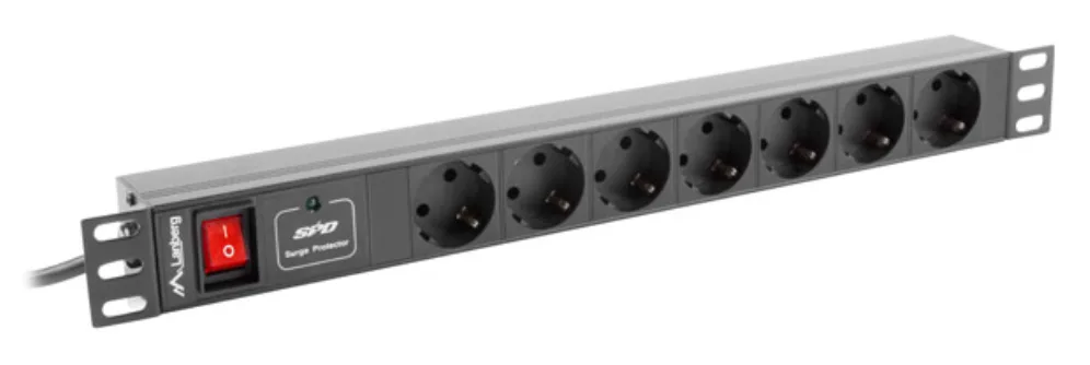 Regleta lanberg 1u 16a rack 19 7x socket negro 2m