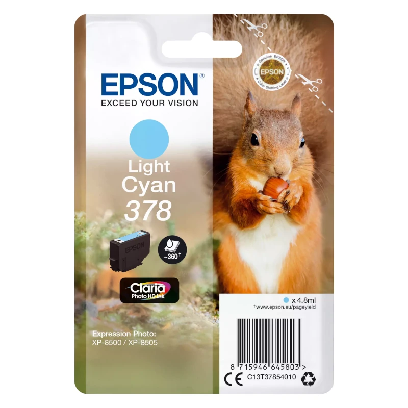 Cartucho tinta epson c13t37854010 singlepack light cyan 378 claria photo hd ink xp - 8500 ardilla