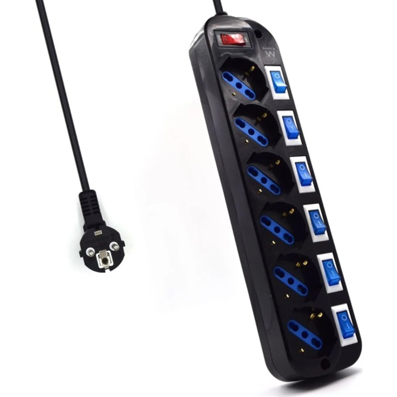 Regleta ewent 6 tomas shucko interruptor individual negro