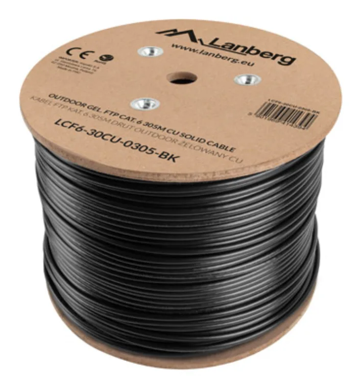 Bobina para exterior lanberg cat.6 ftp rj45 cobre gel - filled fluke awg23 305m negro