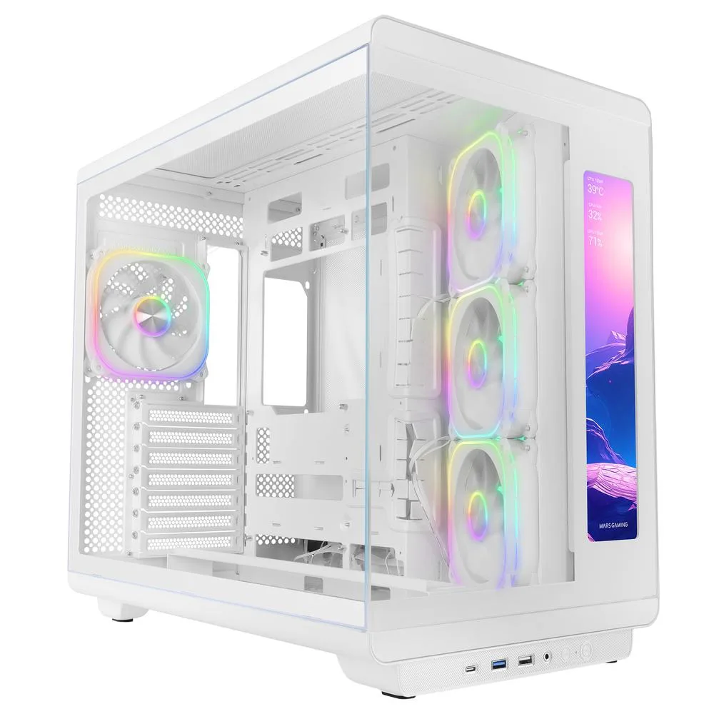 Caja ordenador mars gaming mc - revmaxw atx argb lcd 11.8 pulgadas cristal templado blanca