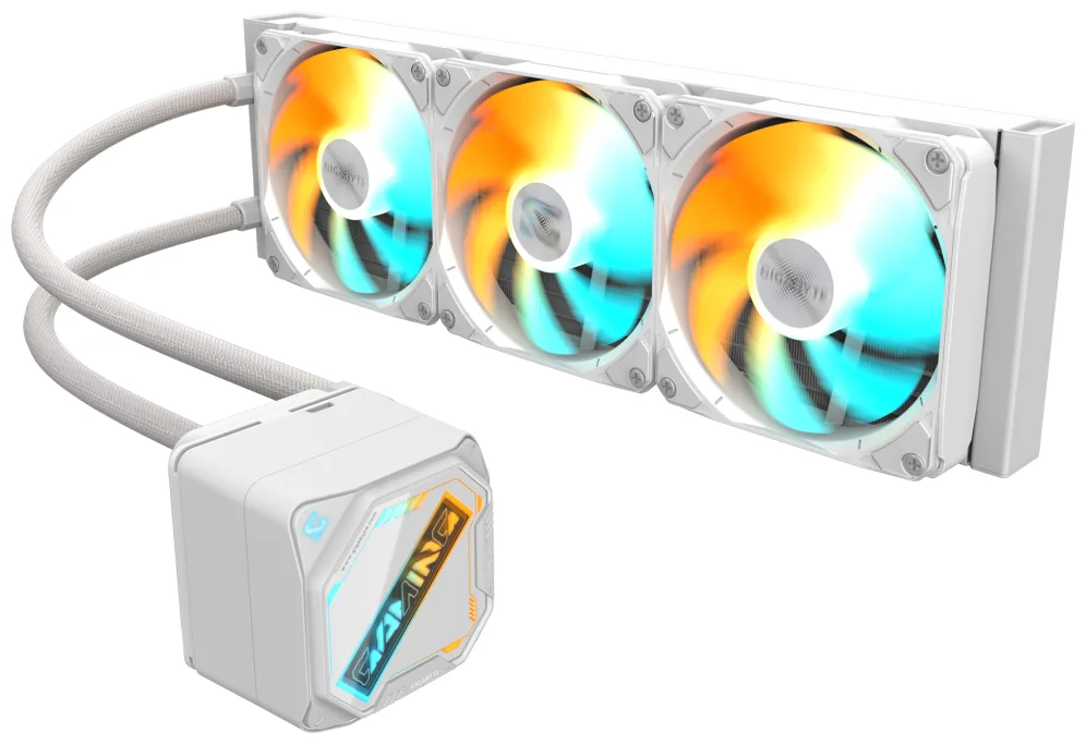 GIGABYTE GAMING 360 ICE Refrigeración Líquida para CPU - 3x120 mm Ventiladores ARGB, Mecanismo de enclavamiento deslizante, DAISY-CHAIN, Compatible con Intel LGA 1851 y AMD AM5