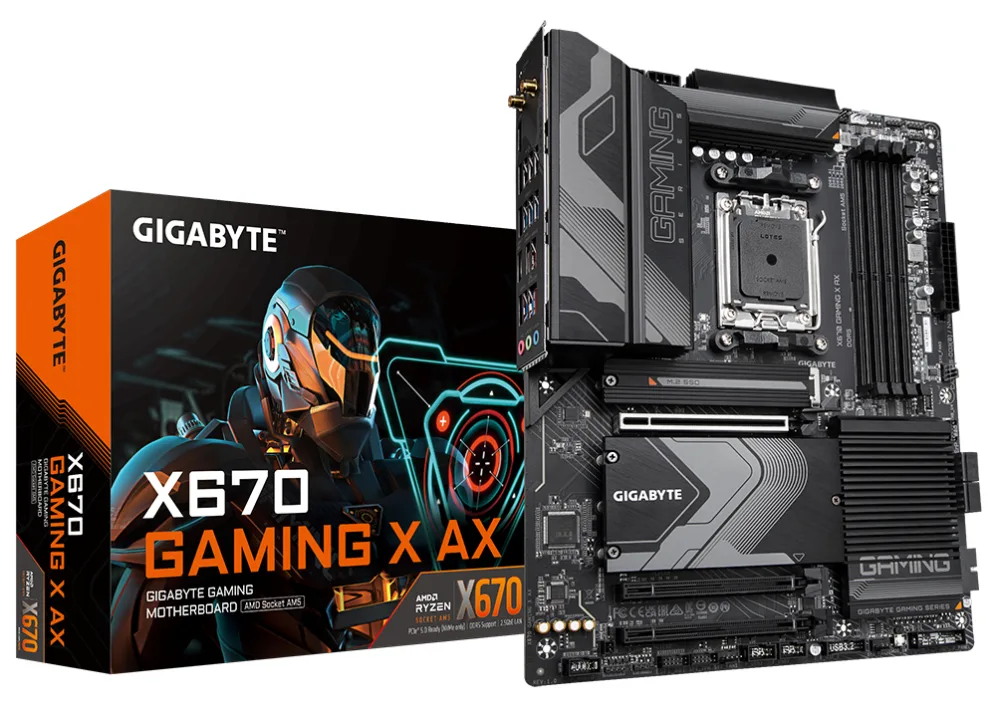 GIGABYTE X670 GAMING X AX Placa base - Compatible con AMD Ryzen 9000 Series CPUs, 16+2+2 Phases Digital VRM, up to 8000MHz DDR5 (OC), 1xPCIe 5.0 + 3xPCIe 4.0 M.2, Wi-Fi 6E, 2.5GbE LAN, USB 3.2 Gen 2x2
