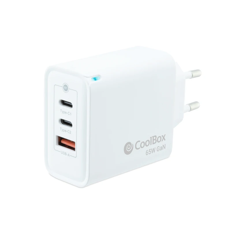 Coolbox Cargador Pared GAN 65W USB-C-USB-C-USB-A