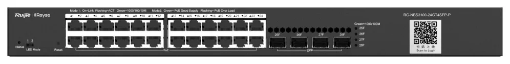 Ruijie Networks RG-NBS3100-24GT4SFP-P switch Gestionado L2 Gigabit Ethernet (10/100/1000) Energía sobre Ethernet (PoE) Negro