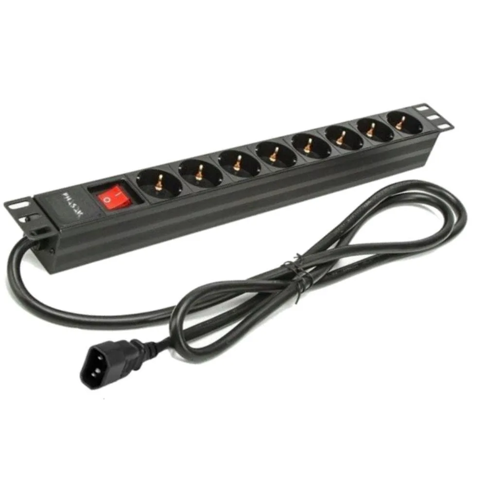 Regleta phasak 8 tomas armario rack 19 pulgadas con interruptor 2m c14 negro bns 3535