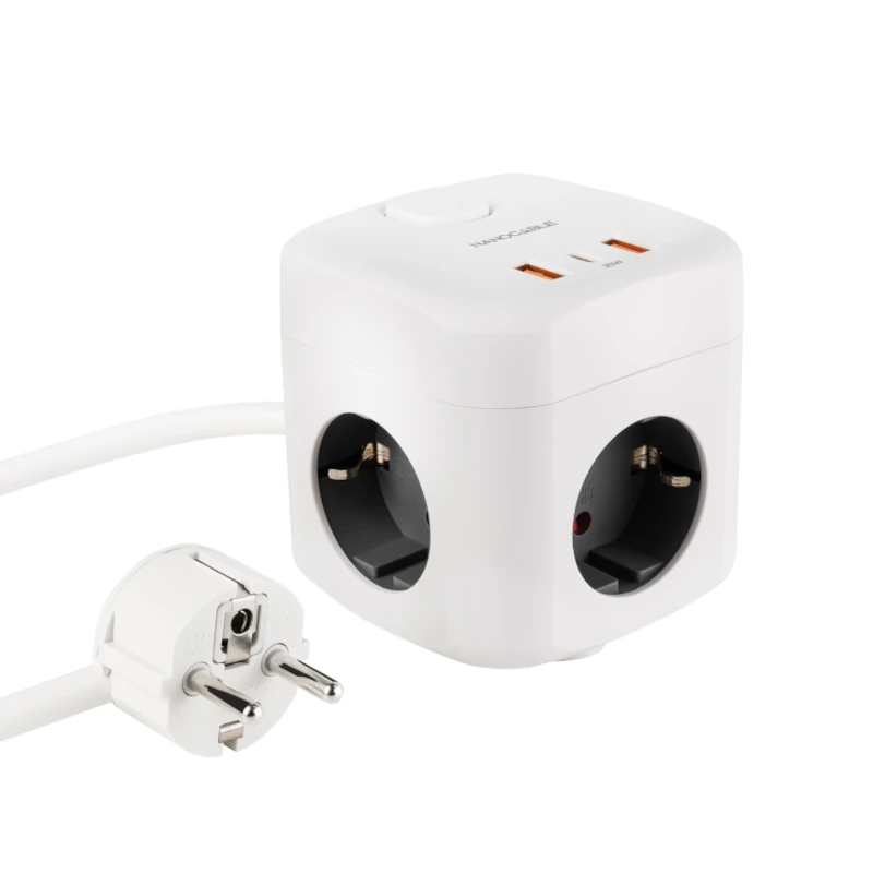 Nanocable Base de enchufe con 3 USB c- interruptor