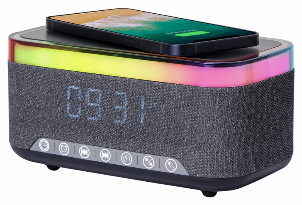 Gembird DAC-SPKBT-QC15-BK despertador Reloj despertador digital Negro, Gris