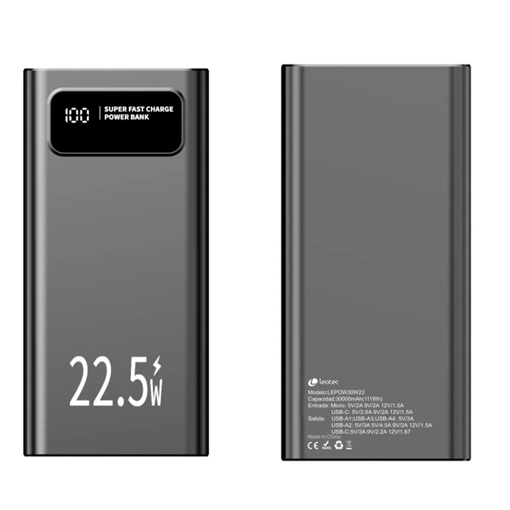 Powerbank 30000mAh Leotec LEPOW30W22W/ 22.5W/ Negra