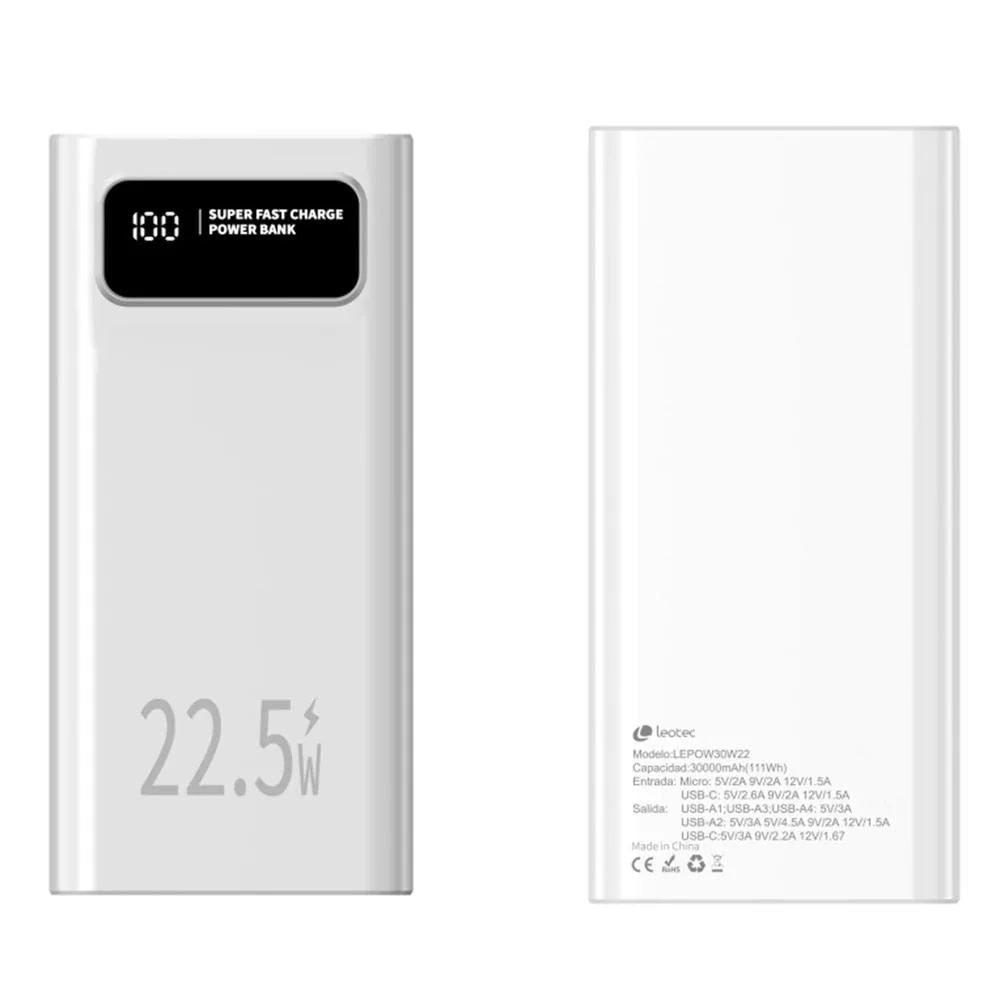 Leotec LEPOW30W22W batería externa Polímero de litio 30000 mAh Blanco