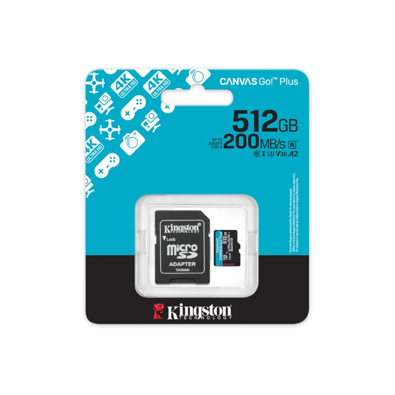Tarjeta memoria micro secure digital sd xc 512gb kingston canvas go! plus clase 10 uhs - i u3 + adaptador sd
