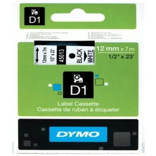 Cinta Rotuladora Adhesiva de Plástico Dymo D1 45013/ para Label Manager/ 12mm x 7m/ Negra-Blanca