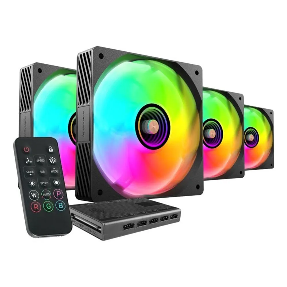 Ventilador mars gaming mf3dprokit argb 4x 120mm negro + hub rf remote