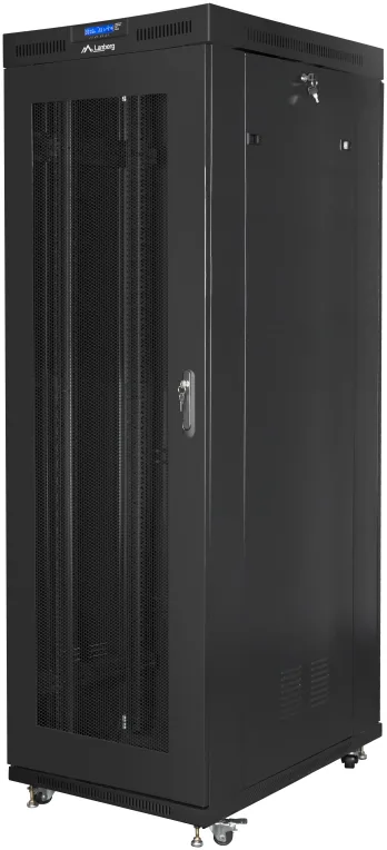 Armario lanberg rack 19 pulgadas 27u - 800x1200 puerta mesh con lcd flat pack negro