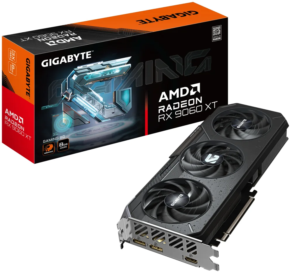 GIGABYTE Radeon RX 9060 XT GAMING 8G Tarjeta Gráfica - 8GB GDDR6, 128bit, PCI-E 5.0, 3130 MHz Frecuencia del núcleo, 2 x DisplayPort, 1 x HDMI, GV-R9060XTGAMING-8GD