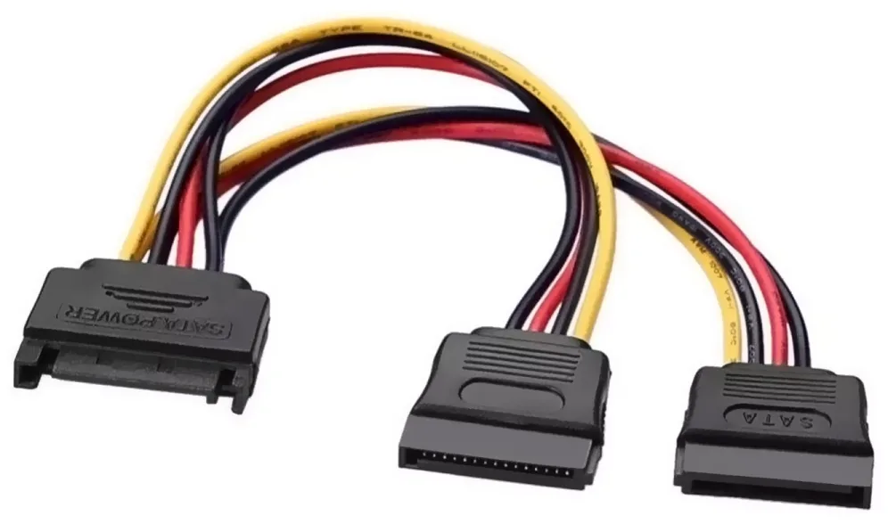 Cable Alimentación Aisens A131-0353/ SATA Macho - 2x SATA Hembra/ Hasta 54W/ 20cm/ Negro