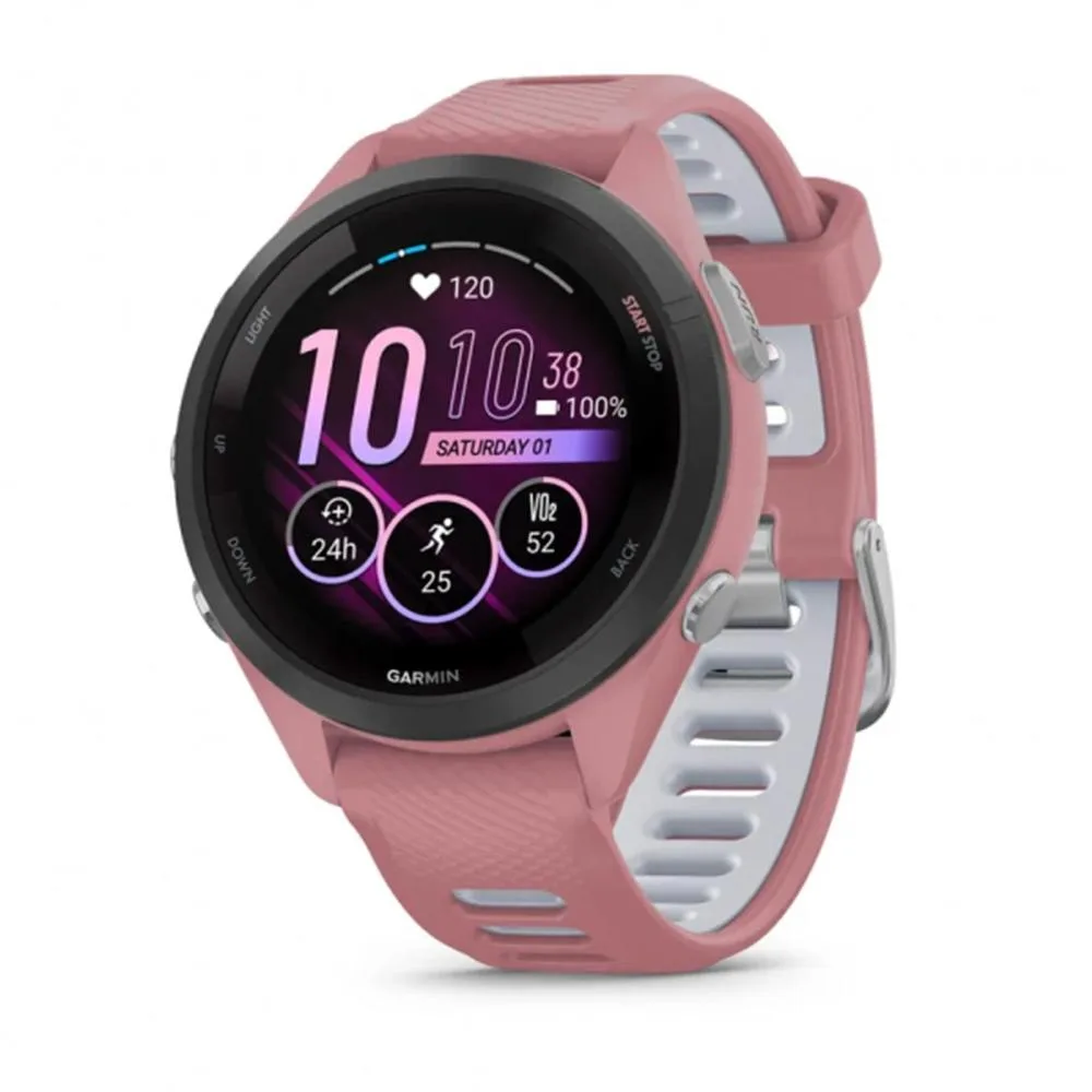 Garmin forerunner 265s 42mm bisel negro con carcasa en rosa y correa de silicona en rosa - gris