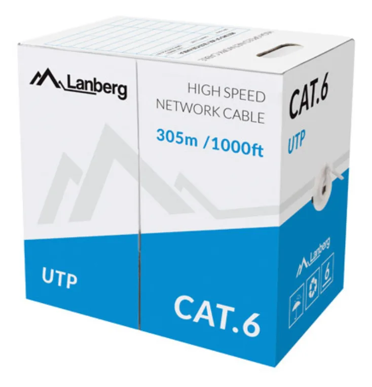 Bobina cat.6 lanberg utp 305m solid cu cpr + fluke passed gris