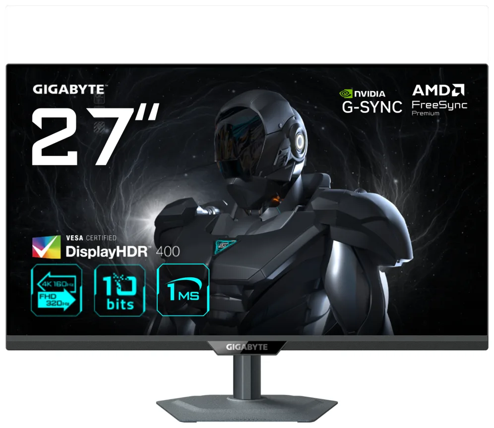 GIGABYTE G27U Monitor de juego 27” 4K UHD - Modo dual (4K 160Hz o FHD 320Hz), 3840 x 2160, 1ms, 350 cd/m², FreeSync Premium, DisplayHDR400, HDMI 2.1, DisplayPort 1.4