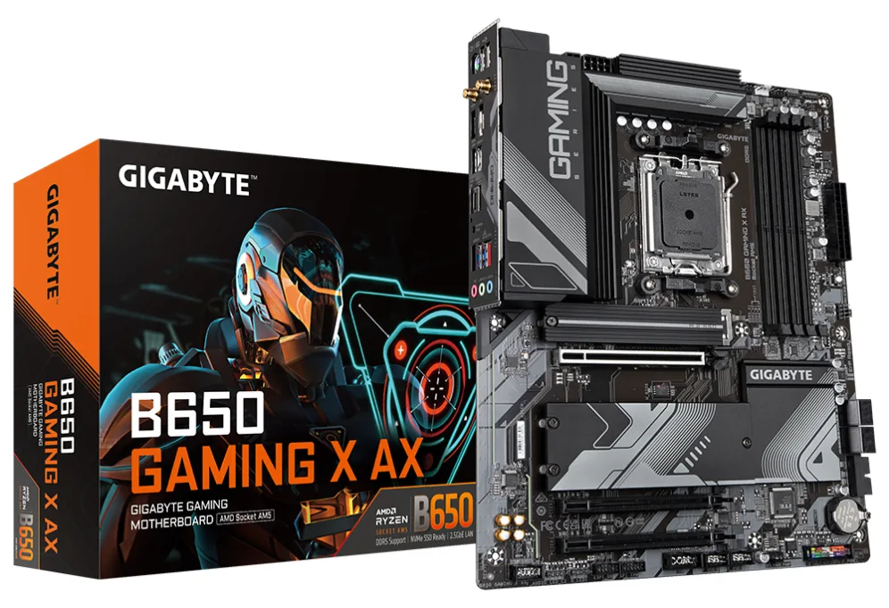 GIGABYTE B650 GAMING X AX Placa base - Compatible con procesadores AMD Serie 9000, VRM digital de 8+2+2 fases, hasta 8000 MHz DDR5 (OC), 1xPCIe 5.0 + 2xPCIe 4.0 x4 M.2, Wi-Fi 6E, LAN 2.5GbE, USB 3.2 Gen 2x2