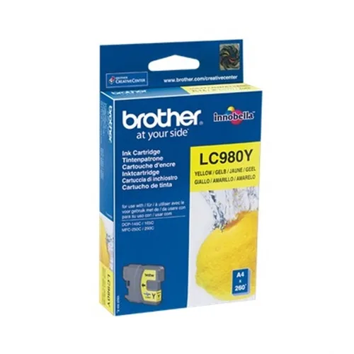 Cartucho tinta brother lc980y amarillo 260 paginas dcp - 195c - dcp - 375cw - mfc - 250c - mfc - 255cw - mfc - 290c