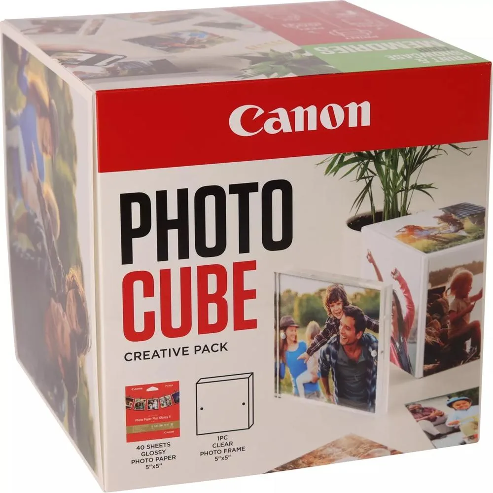 Papel canon pp - 201 5x5 pulgadas (40 hojas) + marco fotos xlboom acrílico 13x13cm + photo cube white - creative pack share - verde