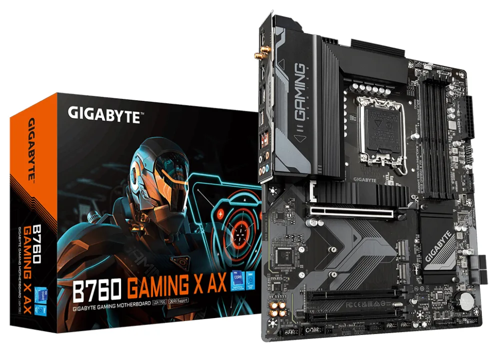 GIGABYTE B760 GAMING X AX Placa Base - Compatible con procesadores Intel Core de 14ª generación, VRM digital de 8+1+1 fases, hasta 7600MHz DDR5 (OC), 3x PCIe 4.0 M.2, Wi-Fi 6E, 2.5GbE LAN, USB 3.2 Gen 2