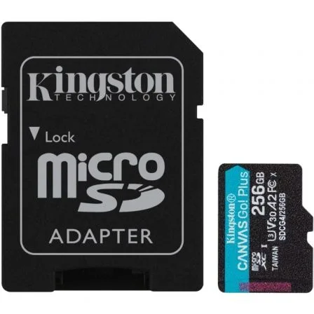 Tarjeta memoria micro secure digital sd xc 256gb kingston canvas go! plus clase 10 uhs - i u3 + adaptador sd