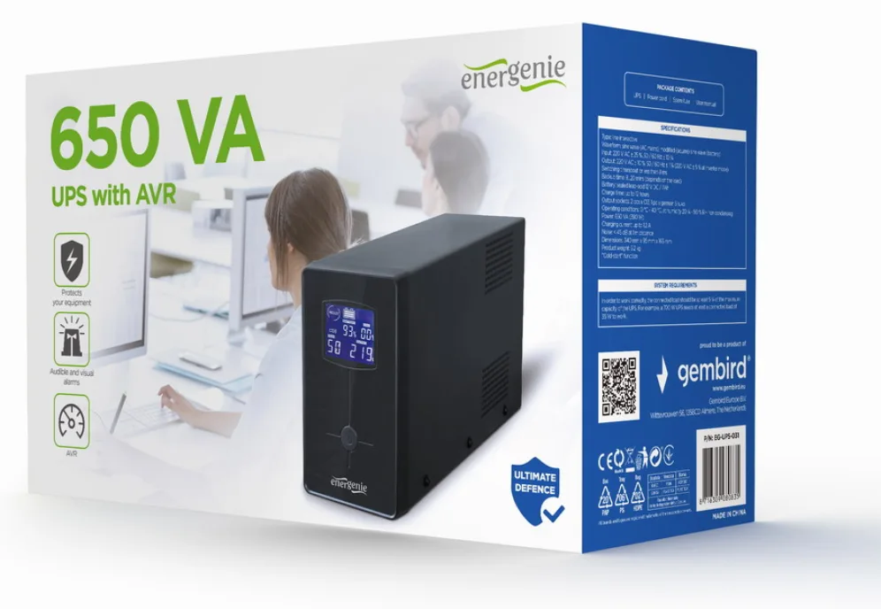 Gembird EG-UPS-031 sistema de alimentación ininterrumpida (UPS) 0,65 kVA 390 W 3 salidas AC