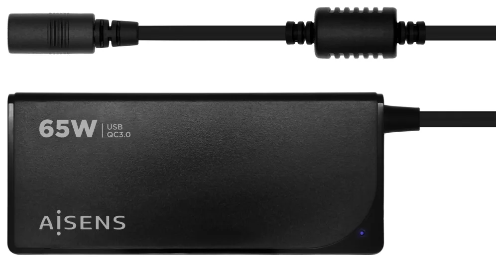 Cargador de Portátil Aisens ASLC-65WAUTO-BK/ 65W/ 1xUSB QC3.0/ Automático/ 9 Conectores/ Voltaje 18.5-20V