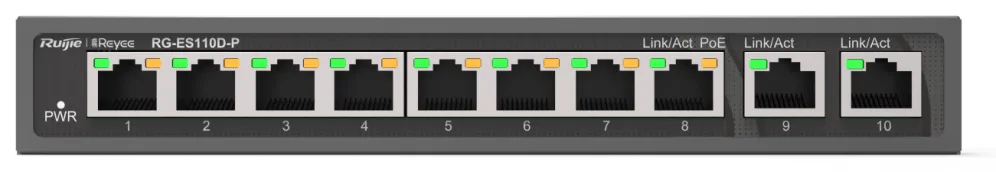 Ruijie Networks RG-ES110D-P switch No administrado Fast Ethernet (10/100) Energía sobre Ethernet (PoE) Negro