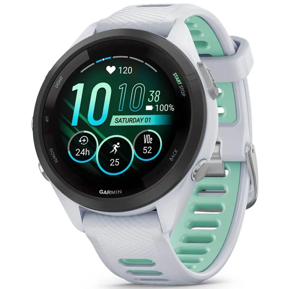 Garmin forerunner 265s 42mm bisel negro con carcasa en blanco y correa de silicona en blanco - verde