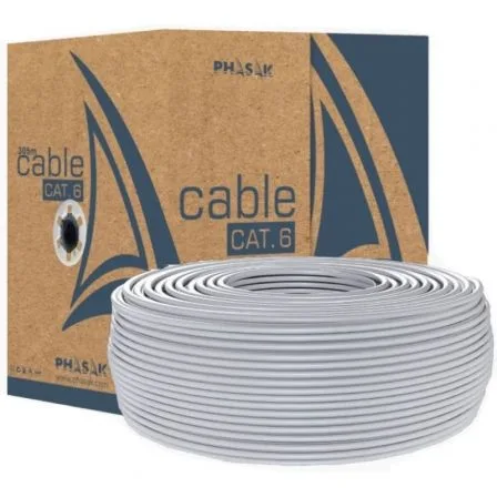 Bobina cable red solido phasak utp cat.6 awg23 cca 100m gris phr 6100