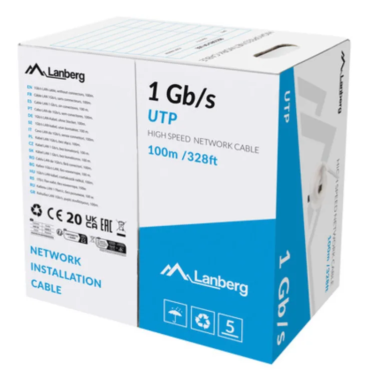 Bobina 1gb - s lanberg u - utp rj45 solido cca awg23 100m gris